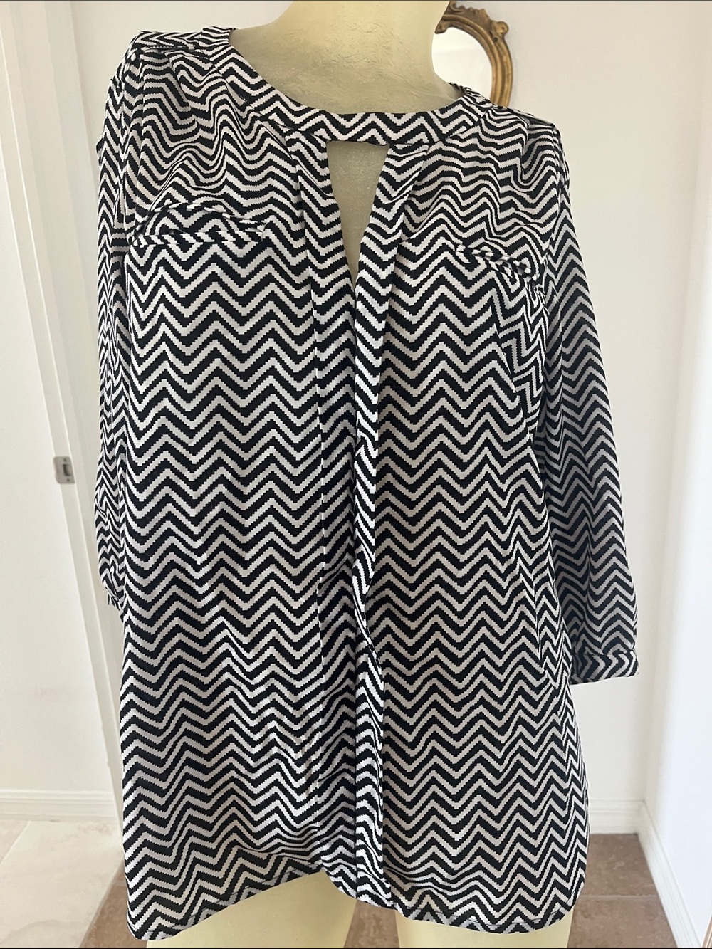 French Connection Black and White Chevron Top